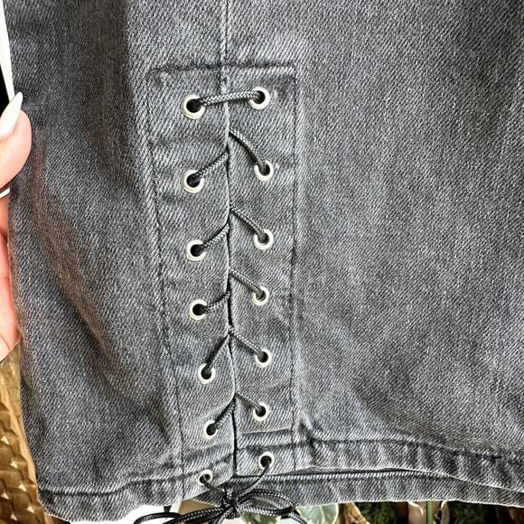 BDG Urban Outfitters Skirt Black Gray Lace-Up Grunge Punk Y2K Rocker Chic - Picture 5 of 8
